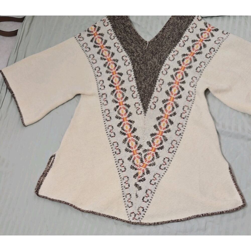 TURBRIDGE Roosevelt Women's Knit Pullover Sweater Geometric V-Neck Cream Brown - Picture 2 of 12